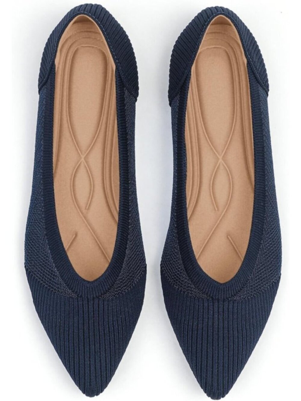 Women's Navy Knit Ballet Flats Pointed Toe Comfortable Mesh Casual Shoes